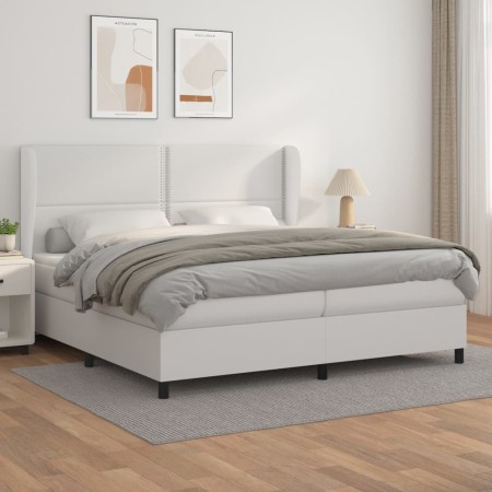 Cama box spring con colchón cuero sintético blanco 200x200 cm