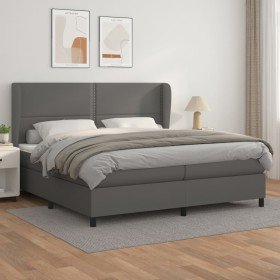 Cama box spring con colchón cuero sintético gris 200x200 cm Cama box spring con colchón cuero sintético gris 200x200 cm