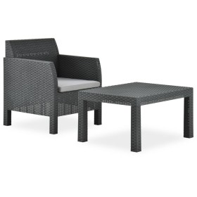 2-teiliges Gartenmöbel-Set mit anthrazitgrauem Rattan-PP-Kissen von vidaXL, Gartensets - Ref: Foro24-315641, Preis: 106,79 €,...