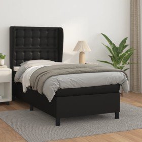 Cama box spring con colchón cuero sintético negro 80x200 cm Cama box spring con colchón cuero sintético negro 80x200 cm