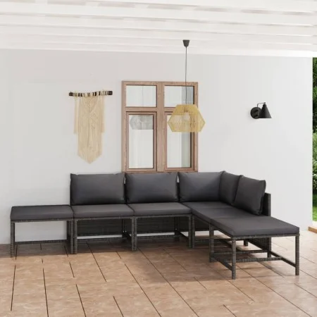 6-piece garden furniture set with gray synthetic rattan cushions by vidaXL, Garden sets - Ref: Foro24-3059762, Price: 286,42 ...