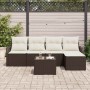 Conjunto de sofá de jardín con cojín 6 pcs Marrón Poliratán
