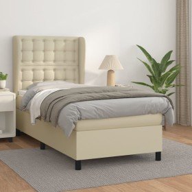 Cama box spring con colchón cuero sintético crema 100x200 cm