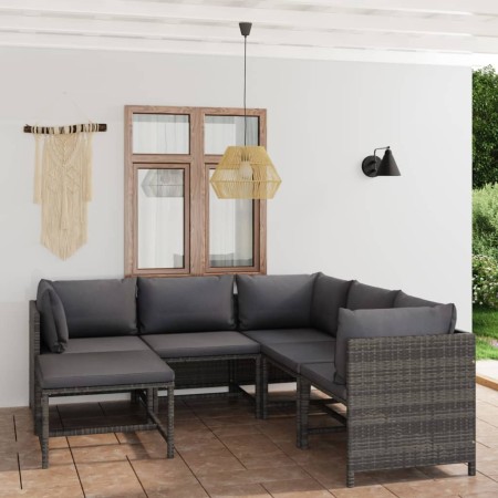 Set von Gartenmöbeln 6 Stück und Kissen synthetischen Rattan grau von vidaXL, Gartensets - Ref: Foro24-3059760, Preis: 470,87...