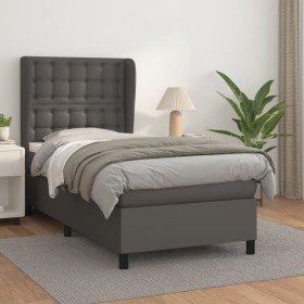 Cama box spring con colchón cuero sintético gris 100x200 cm Cama box spring con colchón cuero sintético gris 100x200 cm