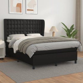 Cama box spring con colchón cuero sintético negro 140x190 cm Cama box spring con colchón cuero sintético negro 140x190 cm
