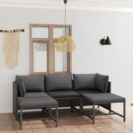 5-teiliges Gartenmöbel-Set und graue synthetische Rattankissen von vidaXL, Gartensets - Ref: Foro24-3059752, Preis: 358,98 €,...