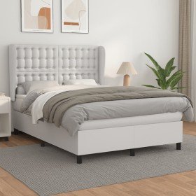 Cama box spring con colchón cuero sintético blanco 140x190 cm Cama box spring con colchón cuero sintético blanco 140x190 cm