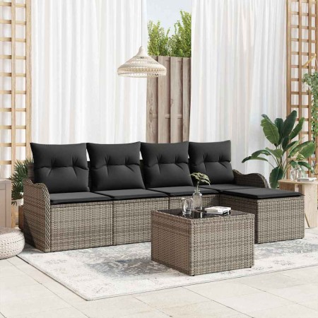 Conjunto de sofá de jardín con cojín 6 pcs Gris Poliratán