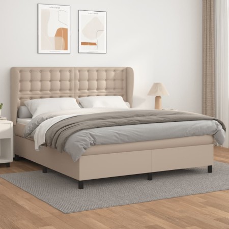 Cama box spring con colchón cuero sintético capuchino 160x200cm
