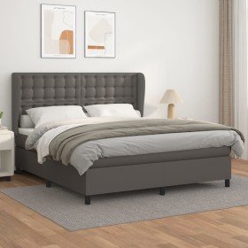 Cama box spring con colchón cuero sintético gris 180x200 cm Cama box spring con colchón cuero sintético gris 180x200 cm