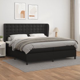 Cama box spring con colchón cuero sintético negro 200x200 cm Cama box spring con colchón cuero sintético negro 200x200 cm