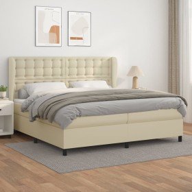Cama box spring con colchón cuero sintético crema 200x200 cm en Camas y somieres | Comprar online en Foro24