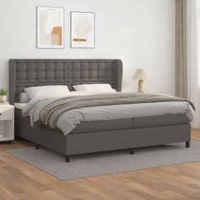 Cama box spring con colchón cuero sintético gris 200x200 cm en Camas y somieres | Comprar online en Foro24