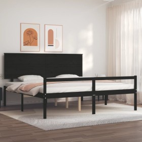 Cama personas mayores cabecero madera maciza negro 200x200 cm