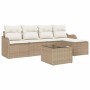 Conjunto de sofá de jardín con cojín 6 pcs Beige Poliratán