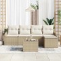 Conjunto de sofá de jardín con cojín 6 pcs Beige Poliratán