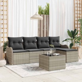 Conjunto de sofá de jardín con cojín 6 pcs Gris claro Poliratán