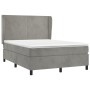 Cama box spring con colchón terciopelo gris claro 140x200 cm