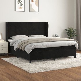 Cama box spring con colchón terciopelo negro 180x200 cm en Camas y somieres | Comprar online en Foro24