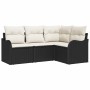Conjunto de sofá de jardín con cojín 4 pcs Negro Poliratán