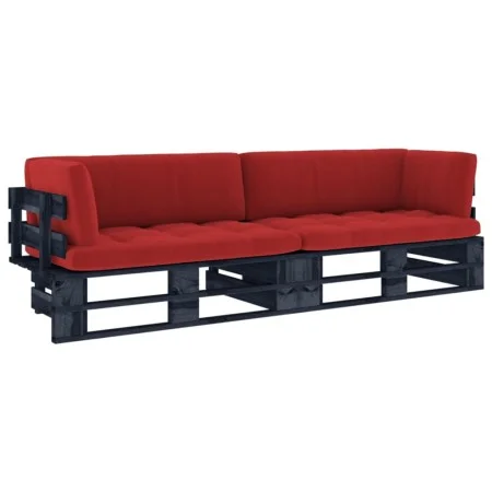 2-seater pallet sofa with black impregnated pine wood cushions by vidaXL, Garden sets - Ref: Foro24-3066655, Price: 237,32 €,...
