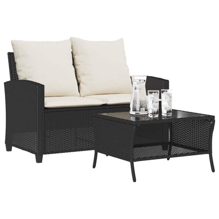 Sofá jardín de 2 plazas con cojín y mesa ratán sintético negro by , Outdoor sofas - Ref: Foro24-4103845, Price: 225,57 €, Dis...