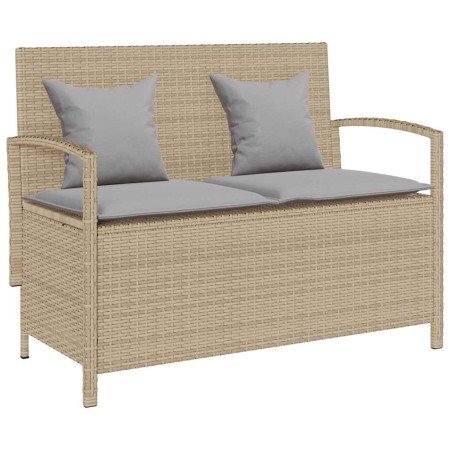 Banco de jardín con almacenaje y cojín beige ratán sintético de , Bancos de jardín - Ref: Foro24-4104214, Precio: 259,40 €, D...
