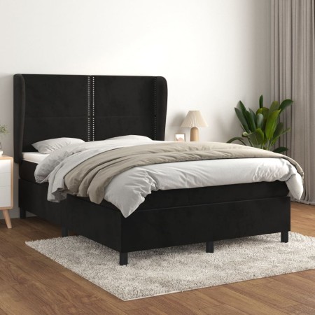 Cama box spring con colchón terciopelo negro 140x190 cm
