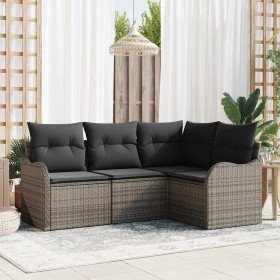 Conjunto de sofá de jardín con cojín 4 pcs Gris Poliratán