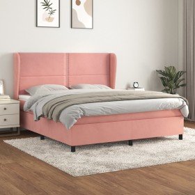 Cama box spring con colchón terciopelo rosa 160x200 cm Cama box spring con colchón terciopelo rosa 160x200 cm