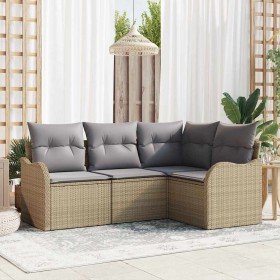 Conjunto de sofá de jardín con cojín 4 pcs Beige Poliratán
