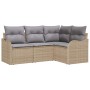 Conjunto de sofá de jardín con cojín 4 pcs Beige Poliratán