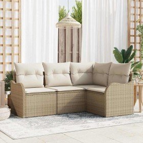 Conjunto de sofá de jardín con cojín 4 pcs Beige Poliratán