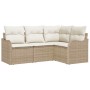 Conjunto de sofá de jardín con cojín 4 pcs Beige Poliratán