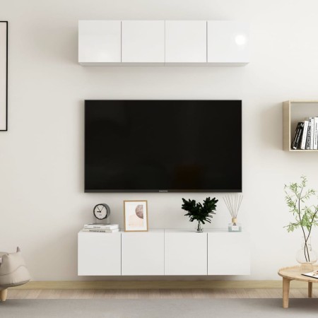 Muebles de salón TV 4 pzas madera ingeniería gris brillo de , Muebles TV - Ref: Foro24-3079269, Precio: 166,91 €