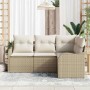 Conjunto de sofá de jardín con cojín 4 pcs Beige Poliratán