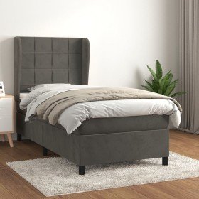 Cama box spring con colchón terciopelo gris oscuro 100x200 cm Cama box spring con colchón terciopelo gris oscuro 100x200 cm