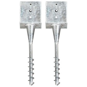 Picas de tierra 2 uds acero galvanizado plateado 14x14x58 cm von , Spikes zur Verankerung im Boden - Ref: Foro24-145445, Prei...