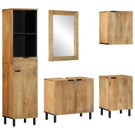 Conjunto de muebles de baño 5 piezas madera maciza mango marrón de , Muebles de baño - Ref: Foro24-3310009, Precio: 523,33 €,...