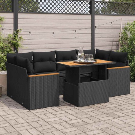 Set sofás jardín y cojines 6 pzas ratán sintético acacia negro de , Conjuntos de jardín - Ref: Foro24-3327450, Precio: 522,20...