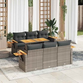 Set sofás jardín y cojines 7 pzas ratán sintético acacia gris von , Gartensets - Ref: Foro24-3327560, Preis: 533,10 €, Rabatt: %