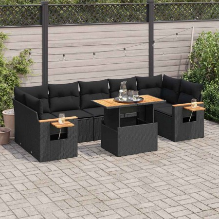 Set sofás jardín y cojines 8 pzas ratán sintético acacia negro von , Gartensets - Ref: Foro24-3327569, Preis: 597,50 €, Rabat...
