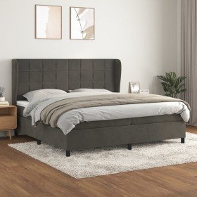 Cama box spring con colchón terciopelo gris oscuro 200x200 cm Cama box spring con colchón terciopelo gris oscuro 200x200 cm