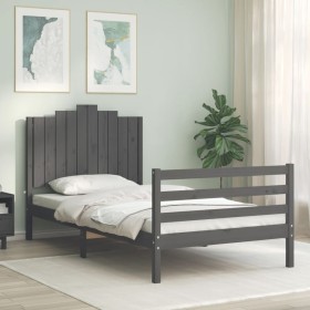 Estructura de cama con cabecero madera maciza gris 100x200 cm