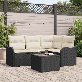 Conjunto de sofá de jardín con cojín 5 pcs Negro Poliratán