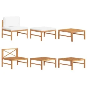 Gartenmöbel Set 3 Stück Teakholz und Kissen Creme von vidaXL, Modulare Sofas für den Außenbereich - Ref: Foro24-316108, Preis...