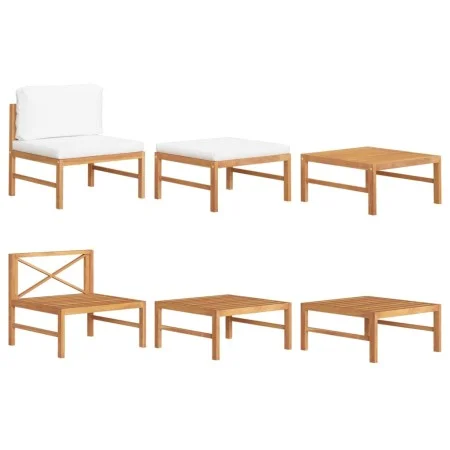 3-piece teak wood garden furniture set with cream cushions by vidaXL, Modular outdoor sofas - Ref: Foro24-316108, Price: 158,...