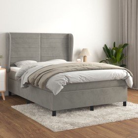 Cama box spring con colchón terciopelo gris claro 140x190 cm Cama box spring con colchón terciopelo gris claro 140x190 cm