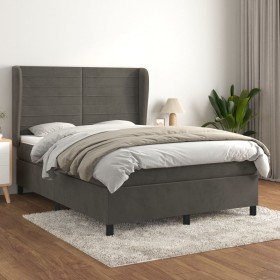 Cama box spring con colchón terciopelo gris oscuro 140x190 cm Cama box spring con colchón terciopelo gris oscuro 140x190 cm